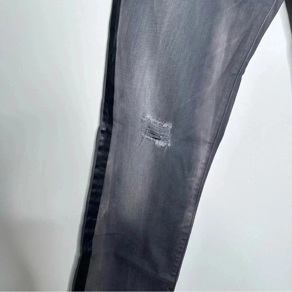 True Religion Mens Gray Rocco Relaxed Skinny Light Distressed Side Stripe Jeans - Picture 6 of 11